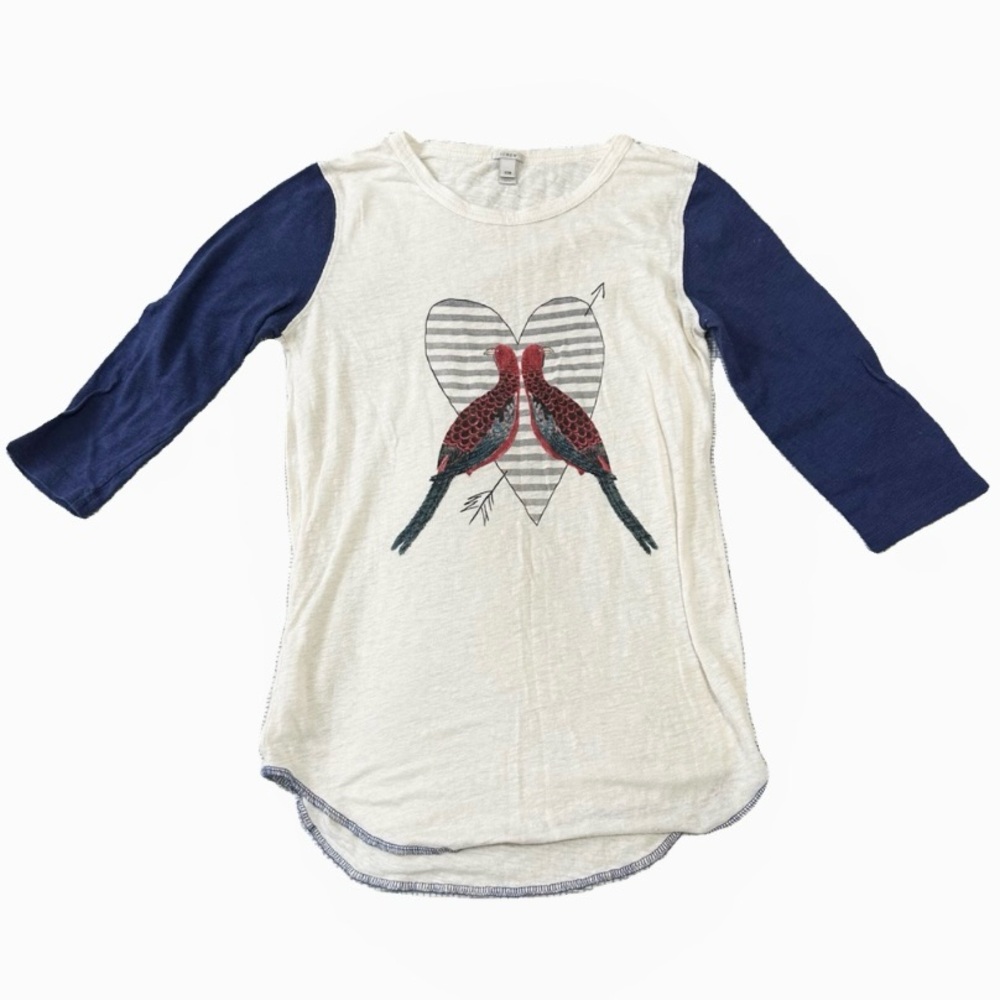 J. Crew Off-White 3/4 Sleeve Baseball Linen Tee